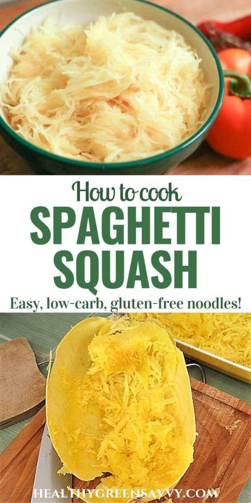 pin with photos of cooked spaghetti squash and title text
