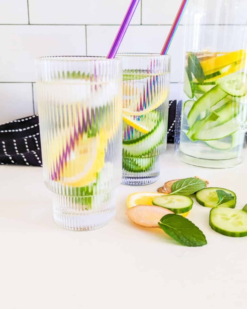 photo of cucumber lemon ginger water in glass